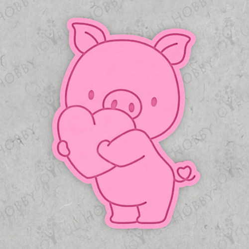[발렌타인데이 쿠키커터] 하트를 안고 있는 돼지 CRA016   /화이트데이/동물캐릭터/사랑/쿠키틀/모양틀/쿠키스탬프/스텐실/아이싱/맞춤주문제작