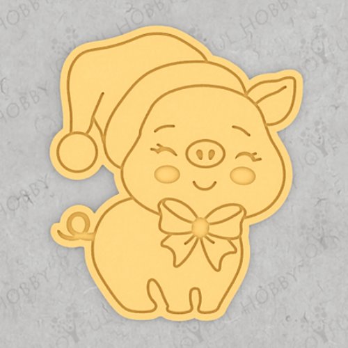 크리스마스 쿠키커터 - 산타모를 쓴 귀여운 아기돼지 B XM089 / 쿠키틀 / 모양틀 /  주문제작쿠키커터