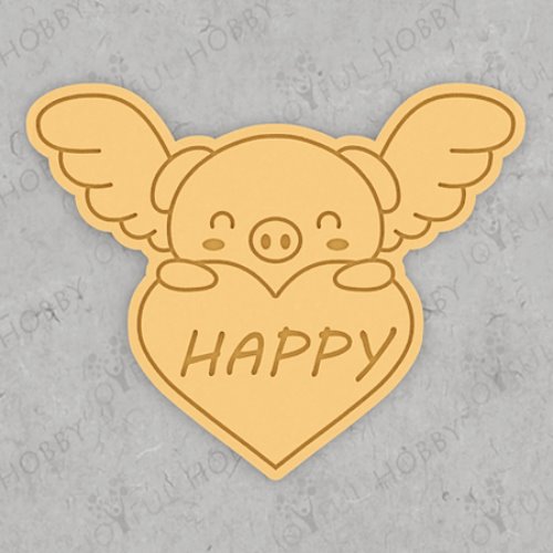 동물 쿠키커터 - 하트를 든 천사 돼지 - HAPPY 문구 CRA056 / 화이트데이 발렌타인데이 / 모양틀 / 쿠키틀 / 주문제작