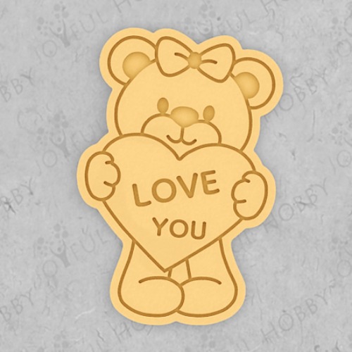 하트를 든 귀여운 아기 곰 LOVE YOU 영문 CRA105 / 화이트데이 발렌타인데이 / 동물 모양틀 / 쿠키틀 / 아이싱 / 맞춤제작 쿠키커터
