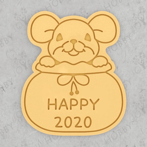 새해 쿠키커터 복주머니 속 아기 쥐 해피 2020 NY023 / 쿠키틀 / 모양틀 / 아이싱 / 맞춤주문제작