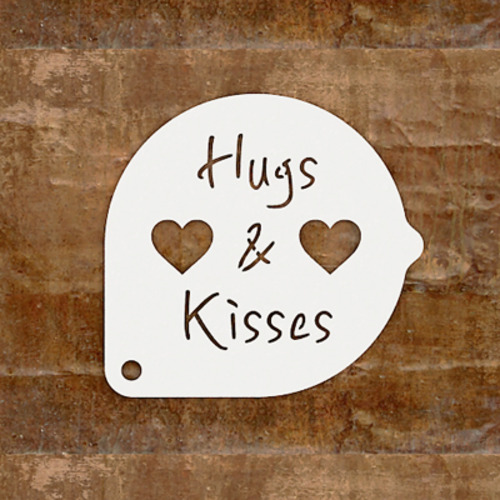 3D커피스텐실 - Hugs &amp; Kisses 영문 STCS002 / 라떼스텐실 / 사이즈선택