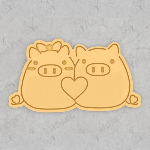 동물 쿠키커터 - 귀여운 커플 돼지 CRA047 / 화이트데이 / 발렌타인데이 / 모양틀 / 쿠키틀 / 주문제작
